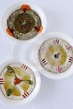 Arabic cold mezze known as arabic dip foods