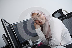 Arabic creative professional  working at home office on desktop computer