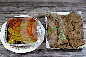 Arabic deep fried beef liver slices, beef liver covered with wheat bran, (Kebda Bel Rada)