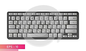 Arabic English keyboard in black color with gray keys. Realistic design. On a white background. Devices for the computer