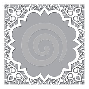 Moroccan carved style openwork vector frame or border design with corners - perfect for greeting card or wedding invitation in whi