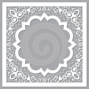 Moroccan carved style openwork vector frame or border design with corners - perfect for greeting card or wedding invitation in whi