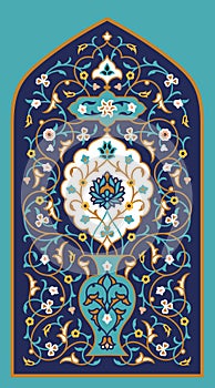 Arabic Floral Panel for your design. Traditional Islamic Design. Elegance Background with Text input area in a center.