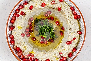 Arabic food Hummus with pomegranate