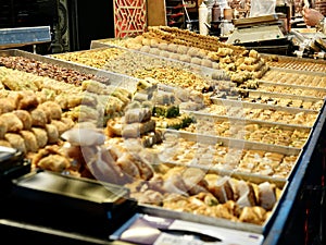 Arabic food shop in Mahane Yehuda market, Jerusalem, Israel