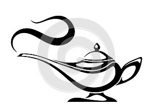 Arabic genie lamp. Vector black silhouette.