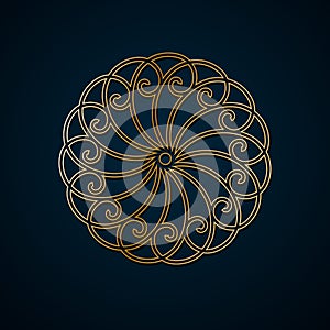 Arabic geometric, floral round ornament, pattern of gold lines. Mandala. Decorative gold pattern, oriental motif. Design element
