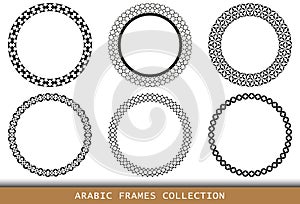 Arabic geometric round patterns set. Borders, frames. Vector illustration of round Islamic ornament