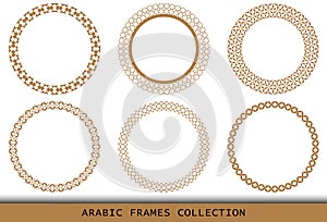 Arabic geometric round patterns set. Borders, frames. Vector illustration of round Islamic ornament