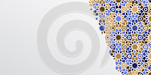 Arabic girih design background for Ramadan Kareem. Islamic ornamental colorful detail of mosaic. Greeting Ramadan card