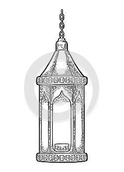 Arabic hanging lamp with chain. For poster Ramadan kareem.