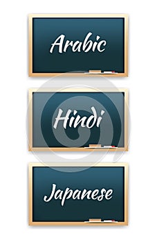 Arabic, Hindi & Japanese Language Chalkboard