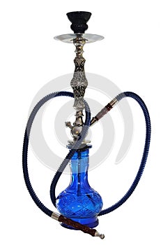 Arabic hookah blue glass on a white
