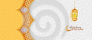 Arabic Islamic Golden Ornamental Background with Lantern Ramadan Mubarak decorative Islamic Pattern