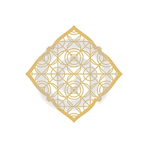 Arabic islamic pattern arch frame. Islamic golden frame shapes. Ramadan window with ornament. Vector oriental decoration design.