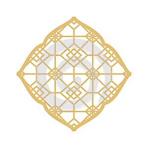 Arabic islamic pattern arch frame. Islamic golden frame shapes. Ramadan window with ornament. Vector oriental decoration design.