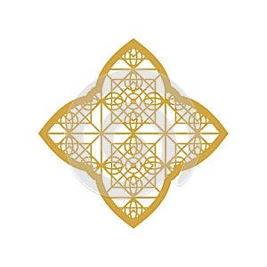 Arabic islamic pattern arch frame. Islamic golden frame shapes. Ramadan window with ornament. Vector oriental decoration design.