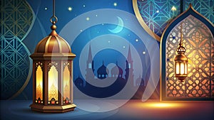 Arabic islamic pattern background with lamp ramadan kareem
