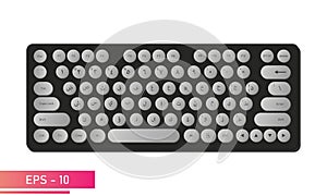 Arabic keyboard in black color with gray and round keys, and symbols. Realistic design. The Arabic alphabet. On a white