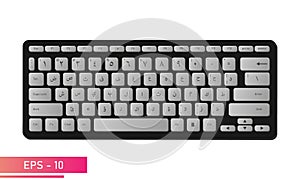 Arabic keyboard in stylish black color with gray keys and symbols. Realistic design. On a white background. Devices for