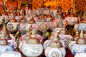 Arabic lamps and lanterns in market photo