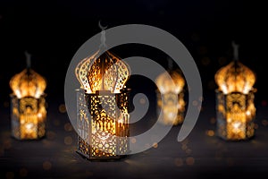 Arabic lantern glowing on dark backgrounds