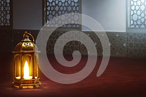 Arabic lantern in the mosque window arch, Ramadan kareem backgrounds