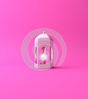 Arabic lantern on pink pastel studio lighting background.