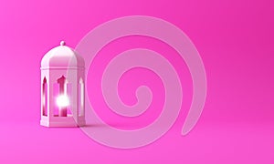 Arabic lantern on pink pastel studio lighting background.