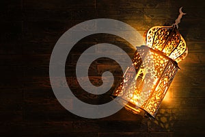 Arabic lantern on wooden backgrounds