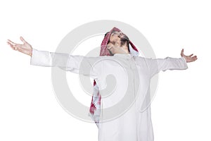 Arabic man enjoy freedom in studio