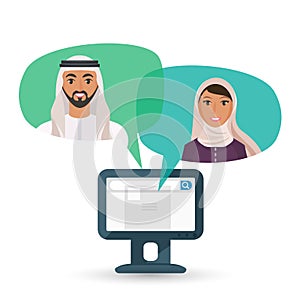 Arabic man and woman communicate by Internet illustration