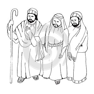 Arabic men. Hand drawn sketch vector illustration on white background.