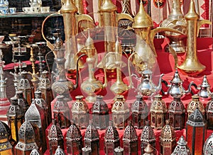 Arabic metal lights and kettles on the market