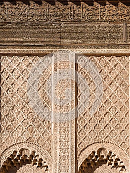 Arabic mosaic in the Ben Youssef Madrasa in Marrakesh, Morocco