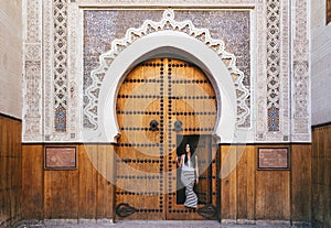 Arabic mosque door in Fez, Morocco