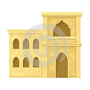 Arabic mud brick building. Middle East traditional architecture vector illustration