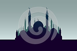 Arabic muslim city with mosque silhouette in Near and Far East for Islam. Holy festival eid background. Ramadan kareem photo