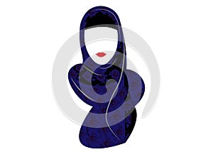 Arabic muslim woman in hijab, fabric decorated with flowers. Vector Isolated drawing on a white background