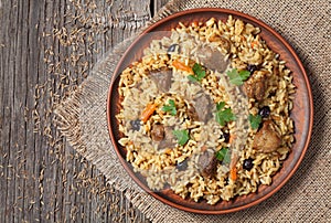 Arabic national rice food called pilaf cooked with