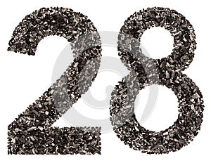 Arabic numeral 28, twenty eight, from black a natural charcoal,