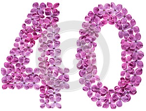 Arabic numeral 40, forty, from flowers of lilac, isolated on whi