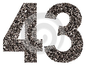 Arabic numeral 43, forty three, from black a natural charcoal, i