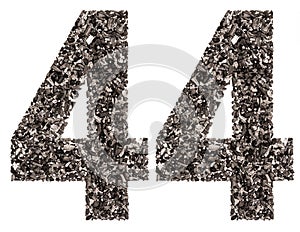 Arabic numeral 44, forty four, from black a natural charcoal, is
