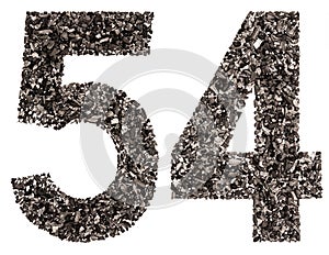 Arabic numeral 54, fifty four, from black a natural charcoal, is