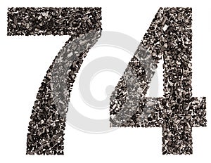 Arabic numeral 74, seventy four, from black a natural charcoal,