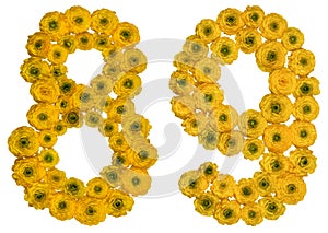 Arabic numeral 89, eighty nine, from yellow flowers of buttercup