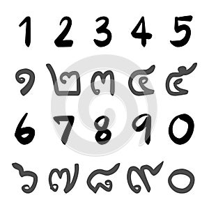 Arabic numerals and Thai numbers handwriting