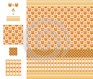 Arabic orange color cat theme seamless pattern