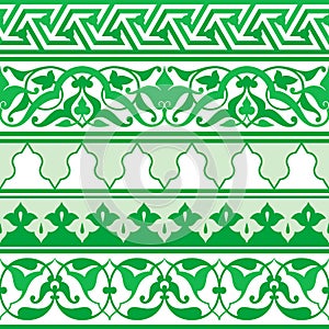 Arabic oriental ornament. Seamless decorative strip. Floral pattern motif.